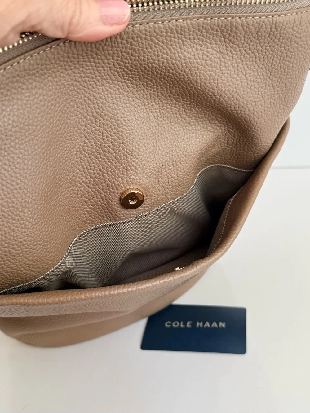 Cole Haan Pebbled Taupe Leather Shoulder Bag with Gold Hardware - Picture 3 of 9